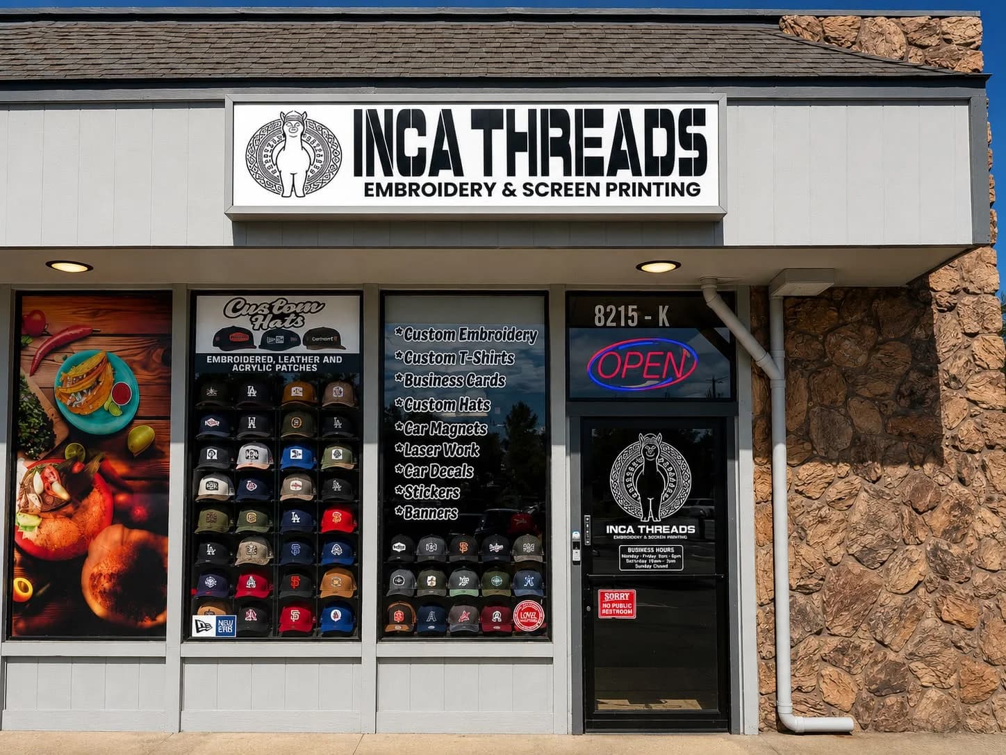Inca Threads embroidery and screen printing storefront in Citrus Heights, serving the Sacramento area.